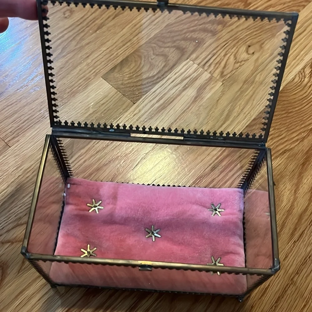 Anthropologie Velvet Lined Glass Jewelry Box NIB